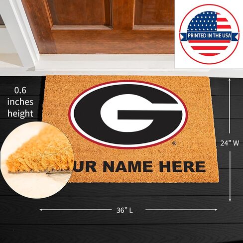 NCAA University of Georgia Personalized Large Coir Doormat 2'x3' (36"x24"), Custom Name Front Door Mat with Non-Slip Rubber Back, Indoor Outdoor Entrance Rug Welcome Mats for Porch Patio Deck in Kuwait