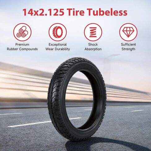 GREHUA 14x2.125 Bike Tire Tubeless Compatible with Electric Bike, 14 x 2.125 57-254 Tire for 14 Inch E-Bike E-Scooter Electric Folding Bike with Tire Repair Kit in Kuwait