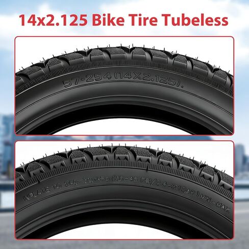 GREHUA 14x2.125 Bike Tire Tubeless Compatible with Electric Bike, 14 x 2.125 57-254 Tire for 14 Inch E-Bike E-Scooter Electric Folding Bike with Tire Repair Kit in Kuwait