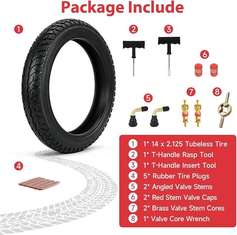 GREHUA 14x2.125 Bike Tire Tubeless Compatible with Electric Bike, 14 x 2.125 57-254 Tire for 14 Inch E-Bike E-Scooter Electric Folding Bike with Tire Repair Kit in Kuwait