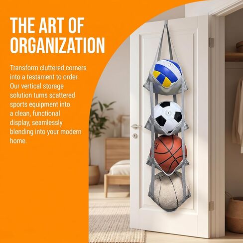 4-Tier Ball Storage Rack, Wall Mount Basketball Holder, Hanging Mesh Rack for Soccer, Basketball, Helmets and Sneakers, Space Saving Sports Equipment Storage for Garage, Home and Basement, Gray in Kuwait