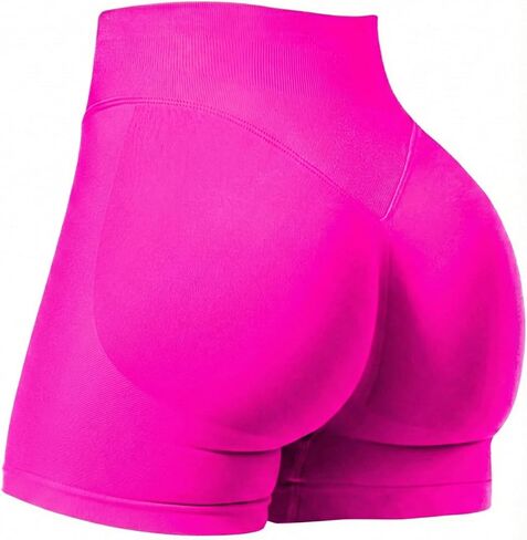 Unthewe Womens Workout Seamless Scrunch Butt Lifting Shorts High Waisted Tummy Control Gym Yoga Shorts(U516-Bright Fuchsia-M) in Kuwait