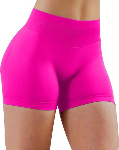 Unthewe Womens Workout Seamless Scrunch Butt Lifting Shorts High Waisted Tummy Control Gym Yoga Shorts(U516-Bright Fuchsia-M) in Kuwait