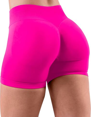 Unthewe Womens Workout Seamless Scrunch Butt Lifting Shorts High Waisted Tummy Control Gym Yoga Shorts(U516-Bright Fuchsia-M) in Kuwait