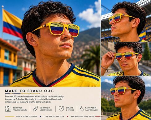 Colombia Fan Sunglasses 2026 – Lightweight 3D Printed Glasses for Soccer Games – Handmade in California (Colombia) in Kuwait