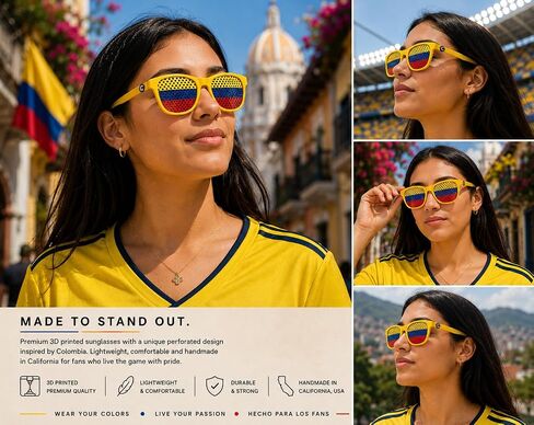 Colombia Fan Sunglasses 2026 – Lightweight 3D Printed Glasses for Soccer Games – Handmade in California (Colombia) in Kuwait