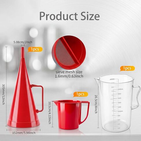 Hushee Marsh Funnel Viscometer Kit, 12 Mesh Screen Plastic Funnel with 946ml Measuring Cup & 2000ml Standard Cup, Drilling Mud Viscosity Tester for Oil Gas Drilling Measurement in Kuwait