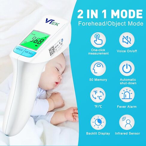 No-Touch Forehead Thermometer for Adults and Kids, 2-in-1 Digital Baby Thermometer with Fever Alarm, Mute Mode, Memory Recall,Fast Accurate Results, Batteries Included in Kuwait