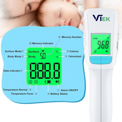 No-Touch Forehead Thermometer for Adults and Kids, 2-in-1 Digital Baby Thermometer with Fever Alarm, Mute Mode, Memory Recall,Fast Accurate Results, Batteries Included in Kuwait