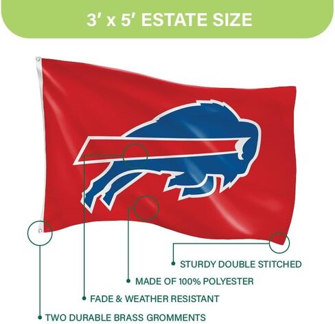 NFL 3 x 5 Outdoor Durable Flag with Grommets | Heavy Duty Flag & Banner for Outdoor Garden Patio Decoration | Indoor Wall Decor Flag for Room | Works with Flag Poles for Outside House (Buffalo Bills-Red) in Kuwait