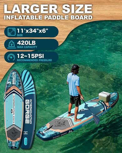 11'x34 Ultra-Wide SUP 2-Board Bundle – 420lb Capacity Each, All-Accessory Kit, 100L Backpack (Woodgrain Blue&Gray) in Kuwait