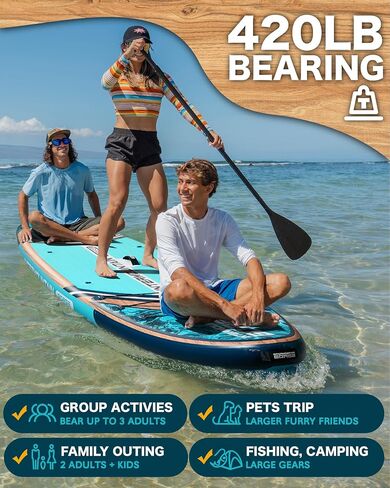 11'x34 Ultra-Wide SUP 2-Board Bundle – 420lb Capacity Each, All-Accessory Kit, 100L Backpack (Woodgrain Blue&Gray) in Kuwait