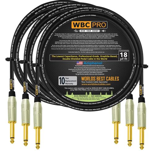 3 وحدات - 3 أقدام - دواسة WBC-PRO - 22 AWG - غطاء منخفض (18pF/قدم) - درجة احترافية - تعتمد على الجرافيت - دواسة مزدوجة الحماية، وتأثيرات، ورقعة، وكابل أداة ومقابس Amphenol ACPM-GN-AU مستقيمة ذهبية TS in Kuwait