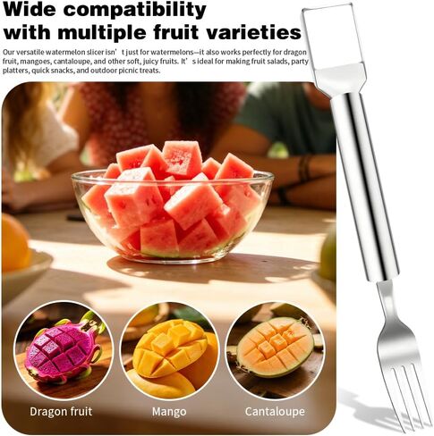 Watermelon Slicer 4pcs 2-in-1 Foldable Stainless Steel Fruit Cutter & Fork, Suitable For Watermelon, Mango,Pineapple, And Other Fruits That Need To Be Cut Into Chunks in Kuwait