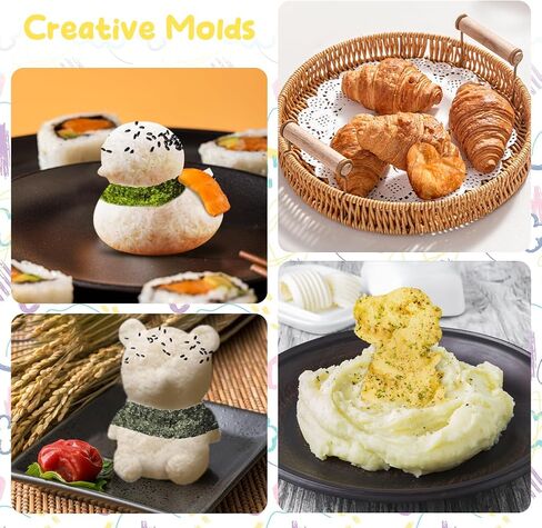 قالب أرز البط 4 قطع قالب بطة الأرز DIY أشكال حيوانات ثلاثية الأبعاد قوالب أرز السوشي لصنع السوشي (ديناصور + شكل حب + بطة + ندفة الثلج)، دب أزرق in Kuwait