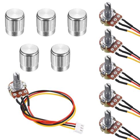 MECCANIXITY 5Set 50K Ohm Potentiometer Kit، WH148 B50K 3Pins مقاومات متغيرة واحدة مقياس الجهد الدوار المستدق الخطي مع كابل سلك موصل 20 سم، مقابض دوارة سوداء in Kuwait