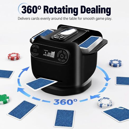 2026 Automatic Card Shuffler and Dealer Machine, 2-in-1 Smart 360°Rotating Card Dealer and Shuffler Machine, Super Quiet, Safer, Various Card Games for Home and Club-Black in Kuwait