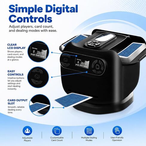 2026 Automatic Card Shuffler and Dealer Machine, 2-in-1 Smart 360°Rotating Card Dealer and Shuffler Machine, Super Quiet, Safer, Various Card Games for Home and Club-Black in Kuwait