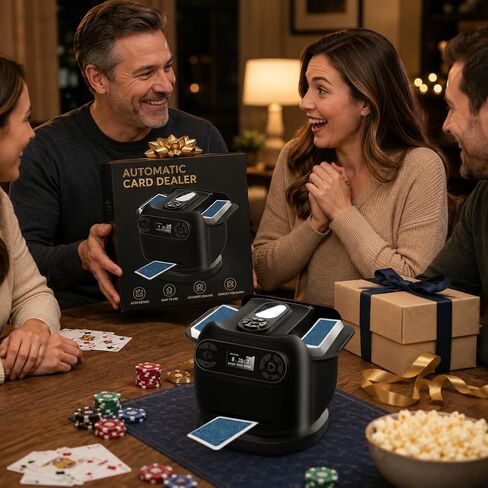 2026 Automatic Card Shuffler and Dealer Machine, 2-in-1 Smart 360°Rotating Card Dealer and Shuffler Machine, Super Quiet, Safer, Various Card Games for Home and Club-Black in Kuwait