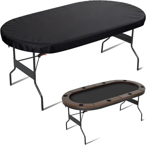Varku Black Oval Poker Table Cover 96.1 x 44.1 in, Water-Resistant 210D Oxford Cloth, Sun-Resistant, Dust-Resistant Game Table Cover with Adjustable Drawstring in Kuwait