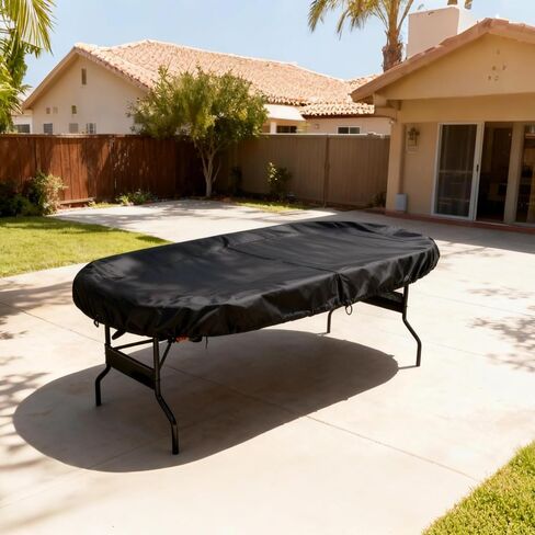 Varku Black Oval Poker Table Cover 96.1 x 44.1 in, Water-Resistant 210D Oxford Cloth, Sun-Resistant, Dust-Resistant Game Table Cover with Adjustable Drawstring in Kuwait