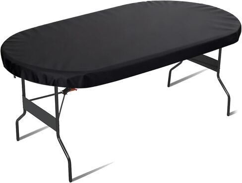 Varku Black Oval Poker Table Cover 96.1 x 44.1 in, Water-Resistant 210D Oxford Cloth, Sun-Resistant, Dust-Resistant Game Table Cover with Adjustable Drawstring in Kuwait