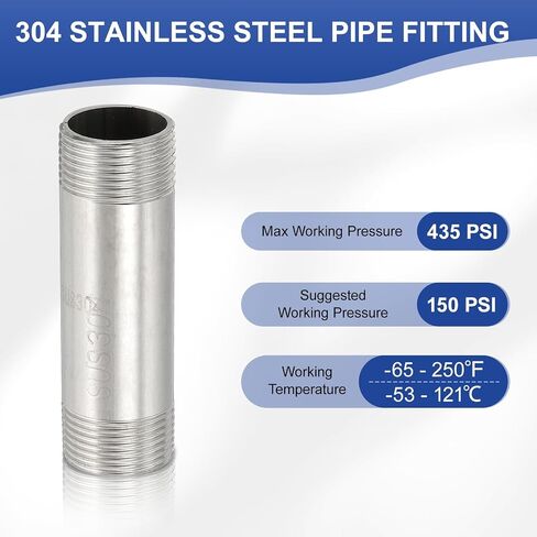 PATIKIL 304 Stainless Steel Pipe Fitting, 2 Pack 3/4" BSP Male x 3/4" BSP Male Threaded 3" Length Nipple Cast Pipe for Extending Piping, Silver in Kuwait