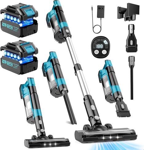 700W Cordless Vacuum Cleaners for Home with 2*Battery 8000mAh,Brushless Rechargeable Stick Vacuum with 3 Mode, 6 in 1 Portable Handheld Cordless Vacuum for Pet Hair/Hardwood Floor/Dorm in Saudi Arabia