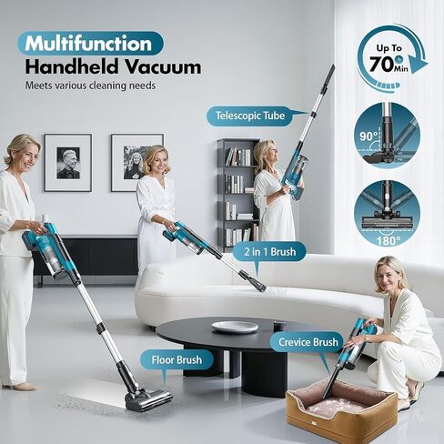 700W Cordless Vacuum Cleaners for Home with 2*Battery 8000mAh,Brushless Rechargeable Stick Vacuum with 3 Mode, 6 in 1 Portable Handheld Cordless Vacuum for Pet Hair/Hardwood Floor/Dorm in Saudi Arabia
