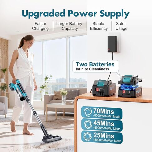 700W Cordless Vacuum Cleaners for Home with 2*Battery 8000mAh,Brushless Rechargeable Stick Vacuum with 3 Mode, 6 in 1 Portable Handheld Cordless Vacuum for Pet Hair/Hardwood Floor/Dorm in Saudi Arabia