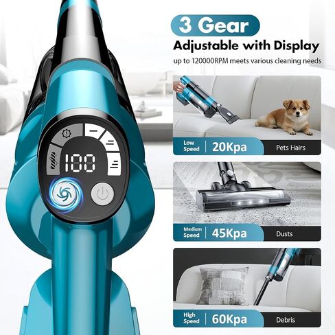 700W Cordless Vacuum Cleaners for Home with 2*Battery 8000mAh,Brushless Rechargeable Stick Vacuum with 3 Mode, 6 in 1 Portable Handheld Cordless Vacuum for Pet Hair/Hardwood Floor/Dorm in Saudi Arabia