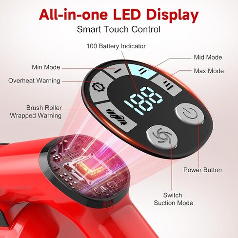 700W Cordless Vacuum Cleaner, 2×4000mAh Brushless Vacuum Cleaners for Home, 6 in 1 Lightweight Stick Vacuum 60kPa, 3 Suction, Portable Handheld Cordless Vacuum for Pet Hair/Hardwood Floor/Dorm Red in Saudi Arabia