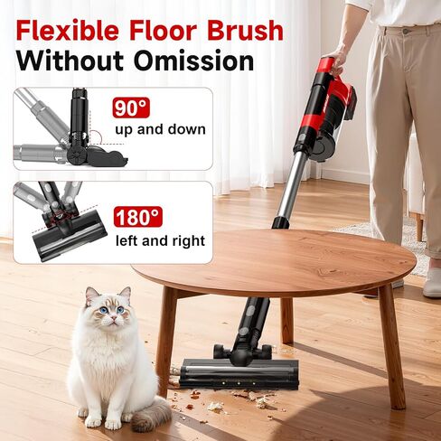 700W Cordless Vacuum Cleaner, 2×4000mAh Brushless Vacuum Cleaners for Home, 6 in 1 Lightweight Stick Vacuum 60kPa, 3 Suction, Portable Handheld Cordless Vacuum for Pet Hair/Hardwood Floor/Dorm Red in Saudi Arabia