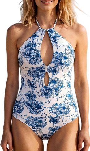 Women's Sexy Halter Cutout Backless One-Piece Swimsuit in Kuwait