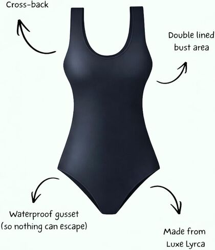 Swimwear One Piece Leakproof Swimsuit Menstrual Bathing Suit for Women Crossback Super Absorbent Light to Medium Flow Protection Absorbs 3-5 Regular Tampons Black (Size 14 Large) in Saudi Arabia