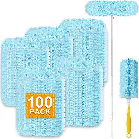 50Pcs Duster Refill Compatible with Swiffer Hand Duster +4FT Extended Handle +1 Handle, 360° Heavy Duty Duster Refills Kit for Cleaning, Office, Ceiling Fan, Baseboard & Blind in Kuwait