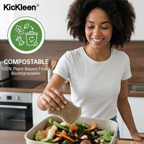 9 Pack Kickleen Biodegradable Natural Kitchen Sponges - Compostable Cellulose and Coconut Walnut Scrubber Sponge - Eco Friendly Sustainable Sponges for Dishes (9 Pack) in Kuwait