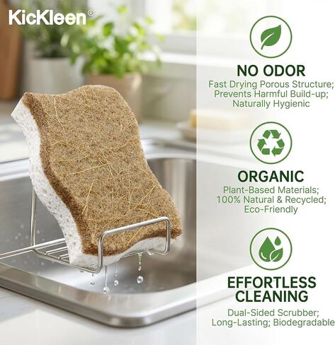 9 Pack Kickleen Biodegradable Natural Kitchen Sponges - Compostable Cellulose and Coconut Walnut Scrubber Sponge - Eco Friendly Sustainable Sponges for Dishes (9 Pack) in Kuwait