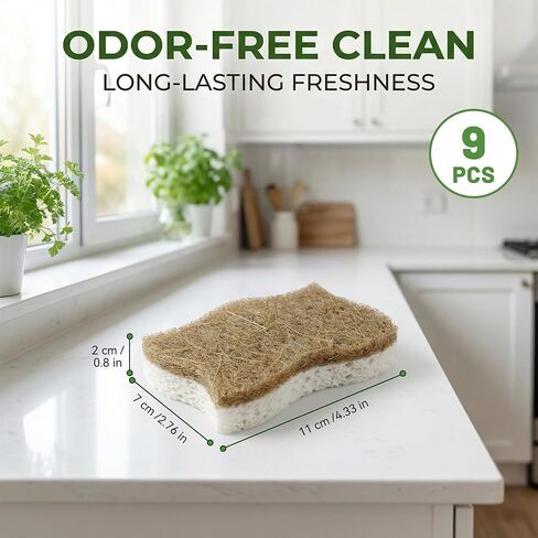9 Pack Kickleen Biodegradable Natural Kitchen Sponges - Compostable Cellulose and Coconut Walnut Scrubber Sponge - Eco Friendly Sustainable Sponges for Dishes (9 Pack) in Kuwait