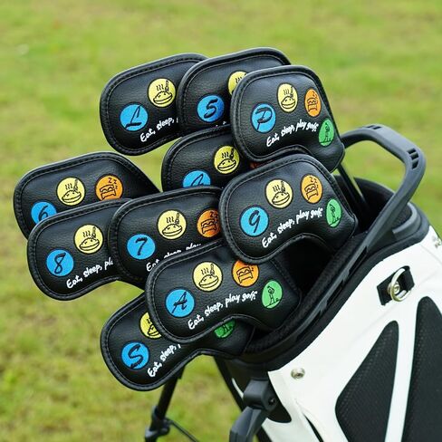 Craftsman Golf 10pcs Funny Eat Sleep Golf Magnetic Closure Classic Black Synthetic Leather Iron Headcover Covers Set Travel Cases Protector in Kuwait