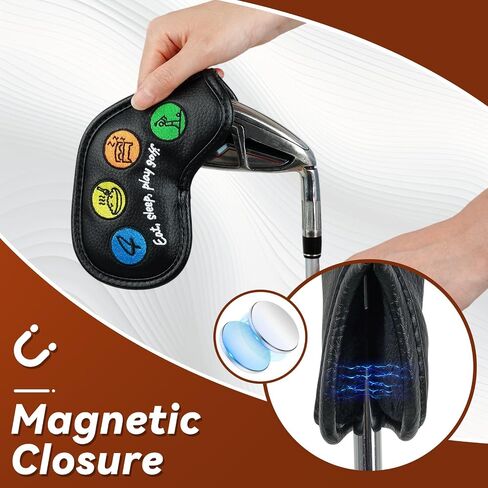 Craftsman Golf 10pcs Funny Eat Sleep Golf Magnetic Closure Classic Black Synthetic Leather Iron Headcover Covers Set Travel Cases Protector in Kuwait