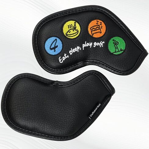 Craftsman Golf 10pcs Funny Eat Sleep Golf Magnetic Closure Classic Black Synthetic Leather Iron Headcover Covers Set Travel Cases Protector in Kuwait