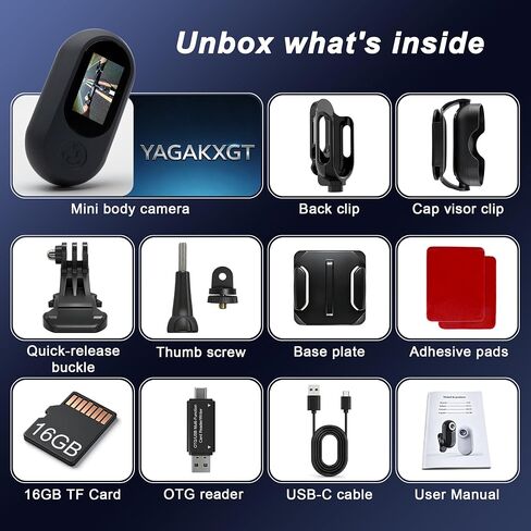 Mini Body Camera with Memory Card, 1" Screen POV Body Cam, Wearable Camera for Vlogging, Thumb Action Camera for Outdoor Sports, Cycling, Hiking, Fishing, Gifts for Men Dad Him in Saudi Arabia