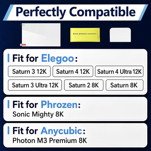 12 Pcs Screen Protector for Elegoo Saturn 3 / Saturn 4 / Saturn 4 Ultra/Saturn 3 Ultra/Sonic Mighty 8K / Photon M3 Premium LCD 3D Printers, 10.1 Inch Screen Protector for 3D Printer in Kuwait