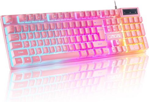 Light Up Cute Pink Gaming Keyboard, 104 Keys Full Size, Number Pad, 19 Keys Anti-Ghosting, Multimedia Function Keys, 3 Colors LED Backlit, USB Wired Creamy Keyboard for PC, Computer, Desktop, Laptop in Saudi Arabia