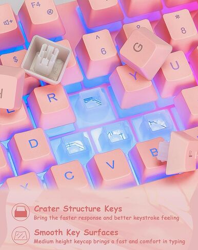Light Up Cute Pink Gaming Keyboard, 104 Keys Full Size, Number Pad, 19 Keys Anti-Ghosting, Multimedia Function Keys, 3 Colors LED Backlit, USB Wired Creamy Keyboard for PC, Computer, Desktop, Laptop in Saudi Arabia