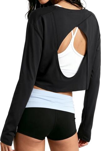 Remidoo Women's Open Back Workout Crop Top Long Sleeve Yoga Athletic Shirts in Kuwait