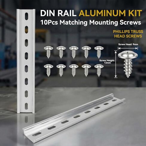 DIN Rail 35mm Width 7.5mm Height Top Hat Slotted Aluminum DIN Rail Mount, 2 Pack DIN Rail for Relay, Distribution Box and Industrial Electrical Equipment Installation(16 Inch) in Kuwait