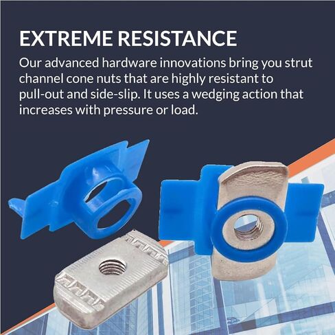 (100 Pcs) 1/4"-20 Strut Channel Nuts with Twist Tab,Strut Channel Cone Nuts - Easy Positioning for American Channel Support Systems, Solar Panels Mounting in Kuwait