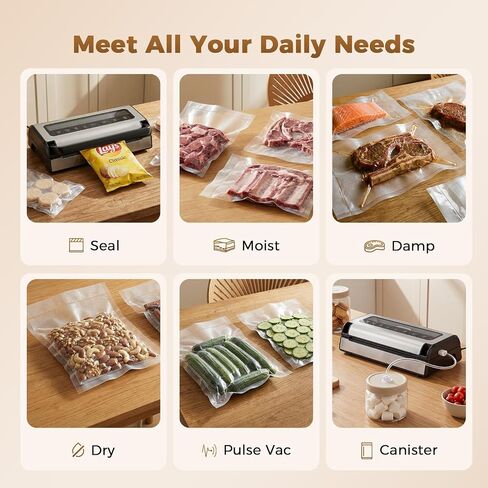 Automatic Food Vacuum Sealer Machine | 180W Kitchen Vacuum Sealer for Dry, Moist & Canister Sealing | Hands-Free Suction Base, Built-in Cutter & Storage | Complete Set with 2 Rolls & 10 Bags in Saudi Arabia
